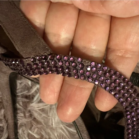 Roberto Cavalli Women Purple Suede Crystal Embellished Strappy Sandal Heel 37 7 - Picture 16 of 16